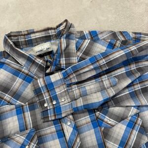 Wrangler Shirt Men's 2XL Wrancher Western Plaid Long Sleeve Pearl Snap Blue Gray